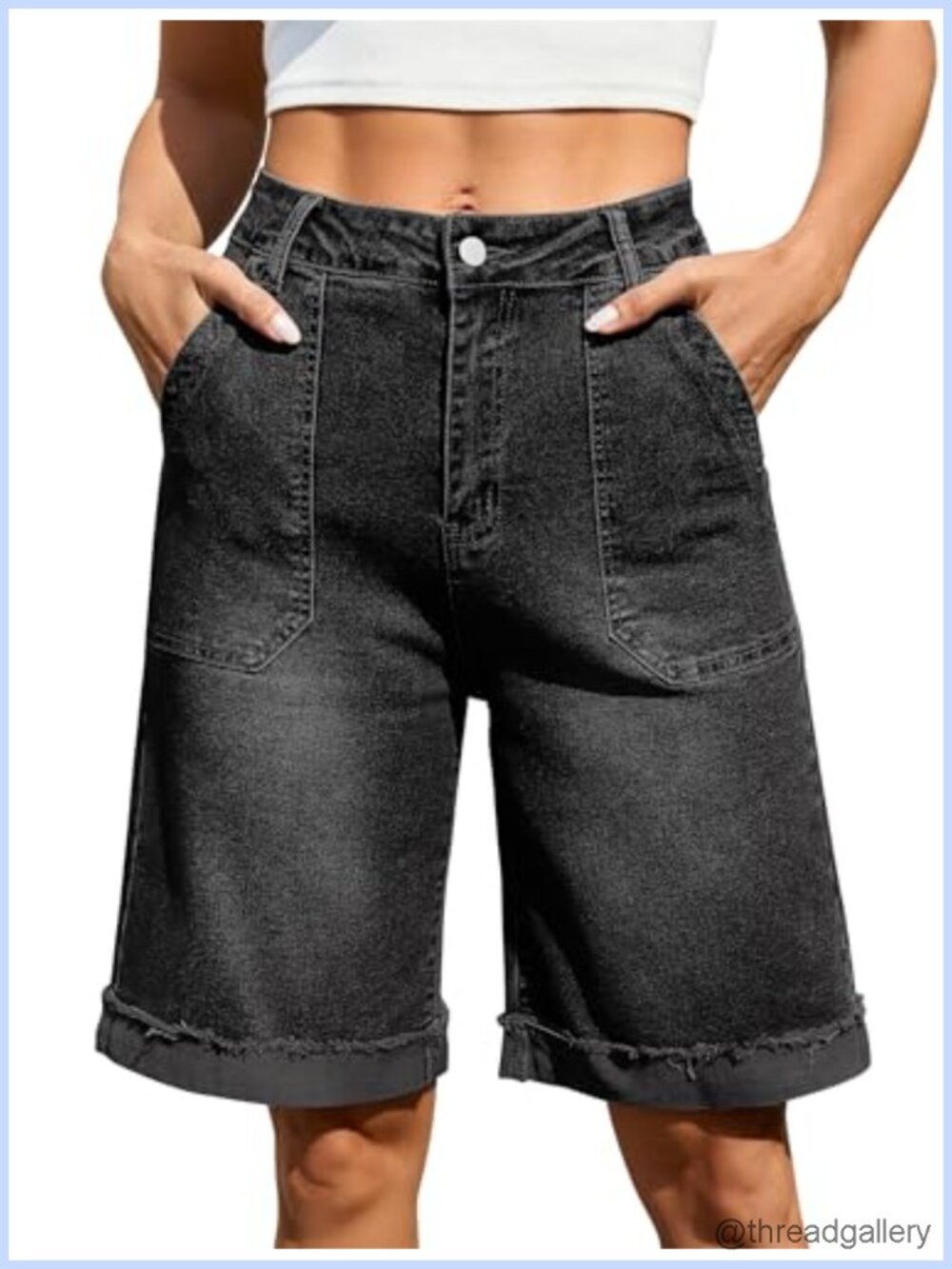 Bermuda Jean Shorts High Waisted Knee Length Denim Jorts